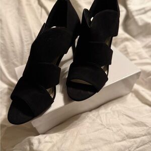 Elegant Black Suede/Velvet Open-Toe Women's Heels w/Heel Zipper